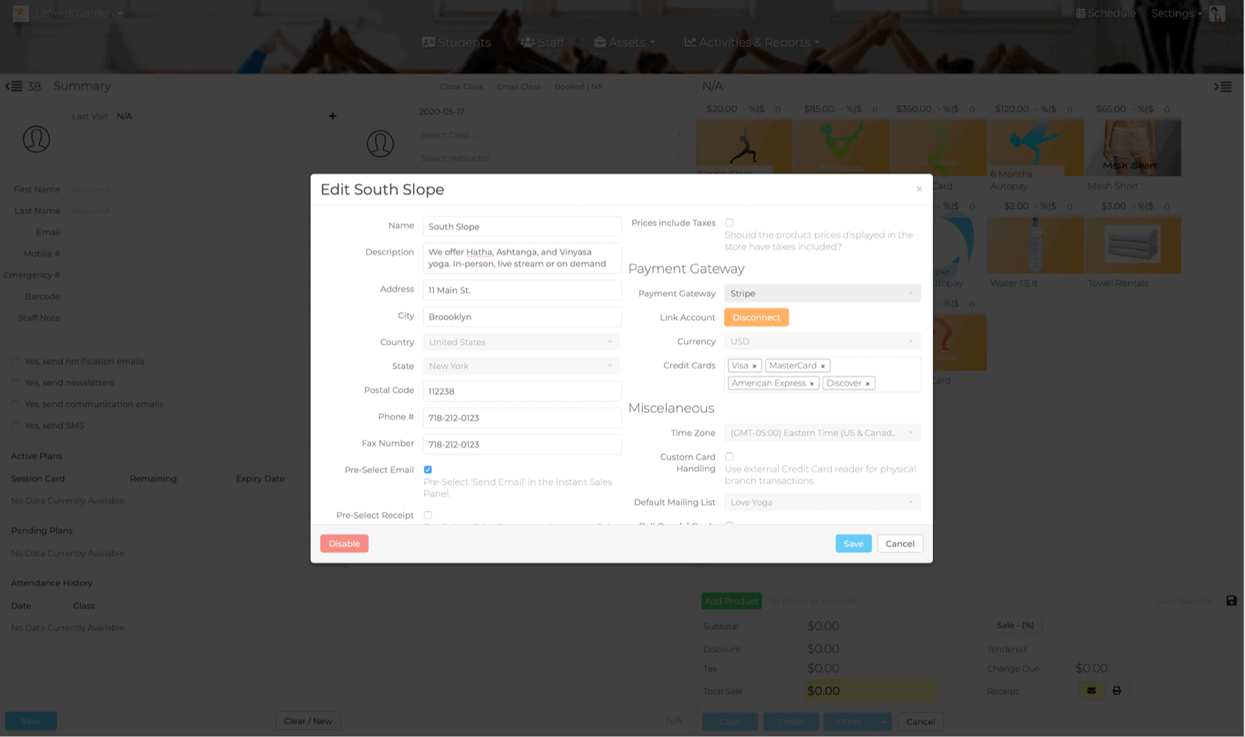 Settings Branches Payment Gateway