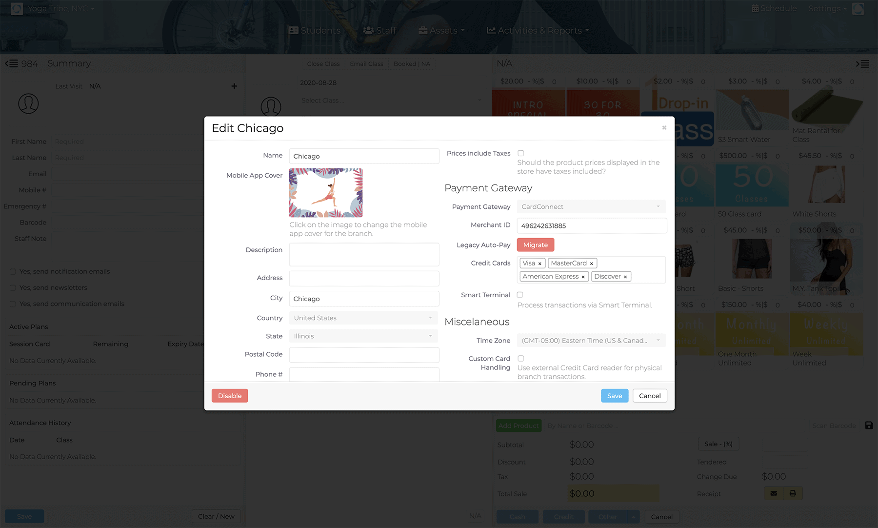 Settings Branches Payment Gateway