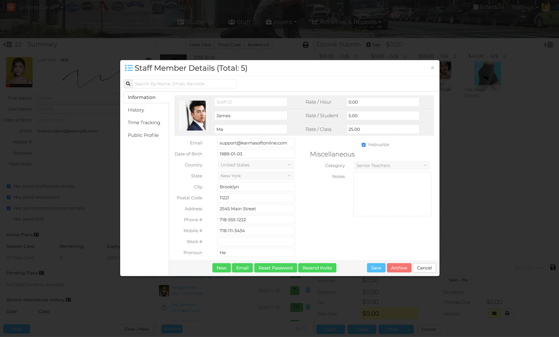 Staff details page